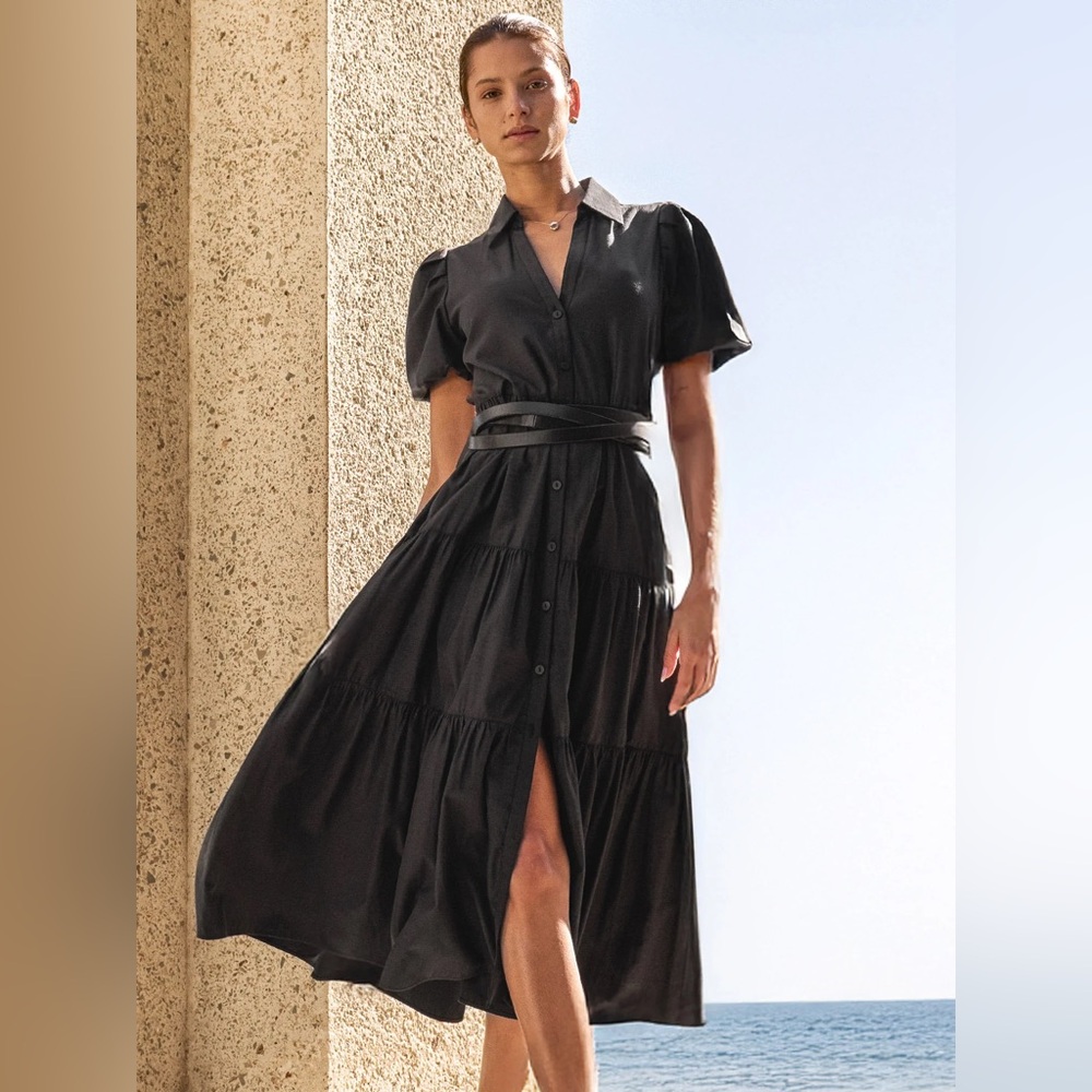 BROCHU WALKER ORIGINAL SIZE LARGE HAVANA DRESS WAS $348! WASHED BLACK WORN LOOK!